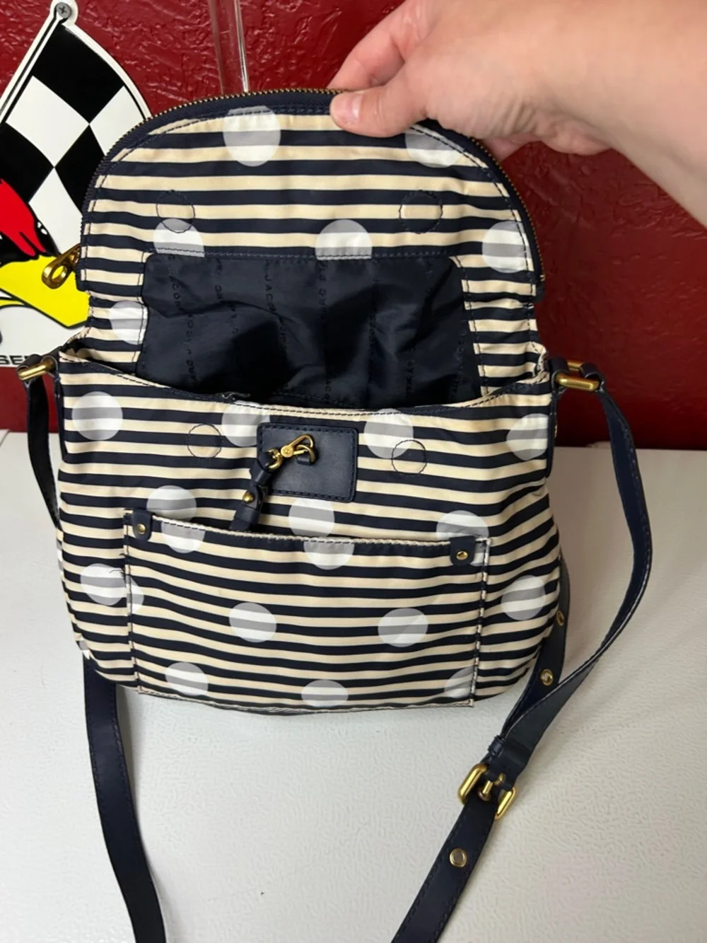 Marc By Marc Jacobs Black and White Striped Polka Dot Crossbody Bag - Picture 3 of 12